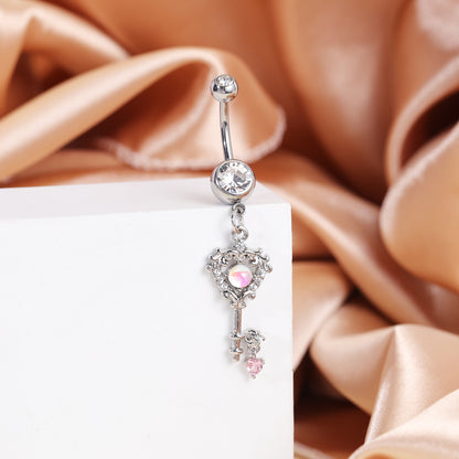 14G Key Dangle Belly Navel Rings Bling Crystal Belly Button Rings