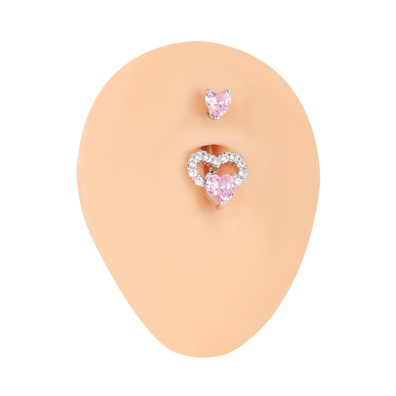 14G Double Heart Belly Navel Rings Pink Zirconia Belly Button Rings