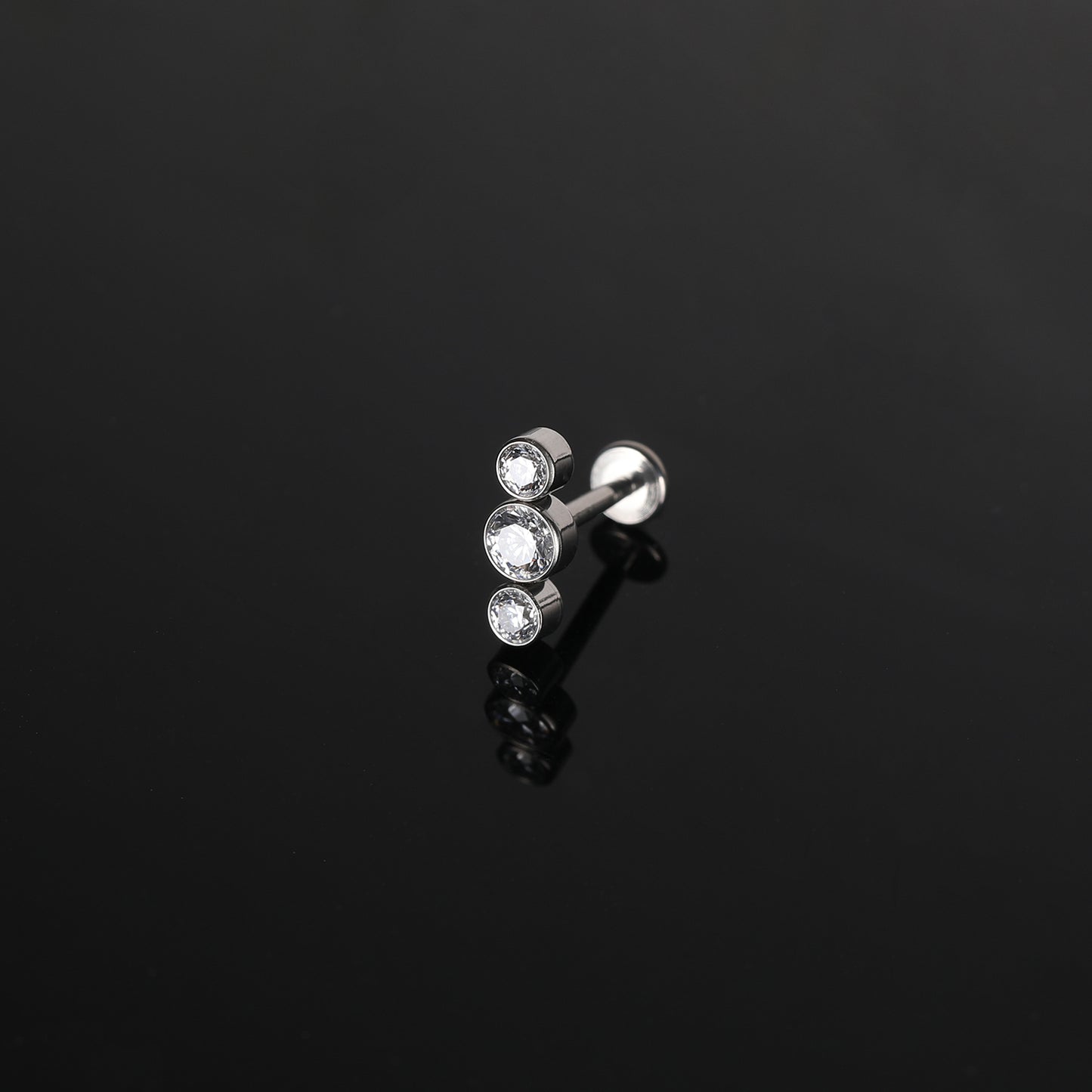 16g G23 Titanium Labret Ring Clear Zircon Stud Earring Threaded Conch Helix Lip Piercing