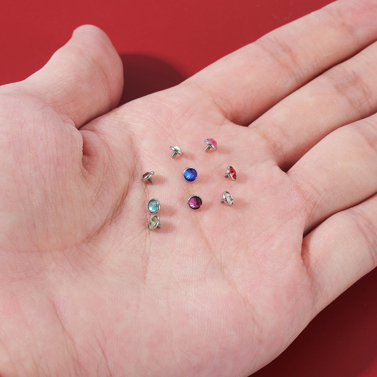 10pcs Bling Crystal Dermal Anchor Tops Surgical Steel Internally Threaded Skin Diver Piercings