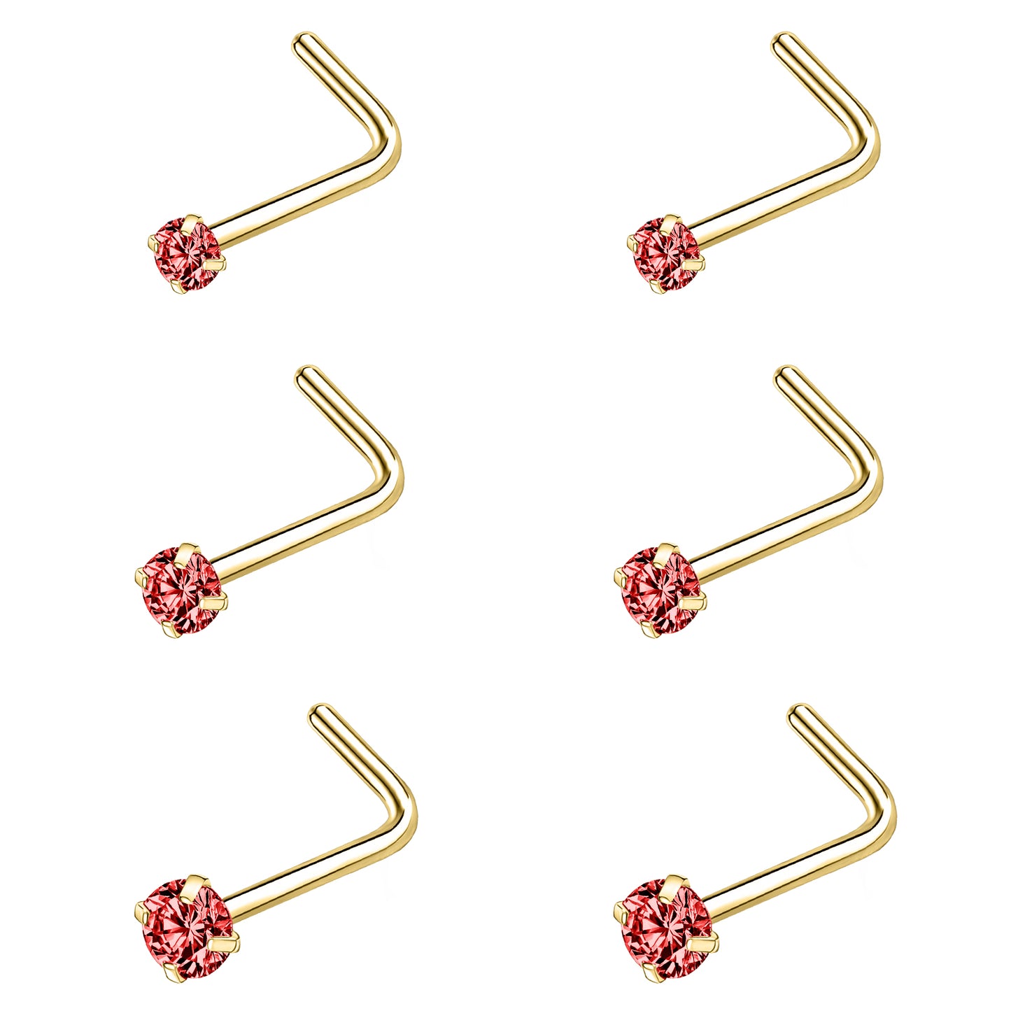 6-Pcs/Set-20G-Red-Zircon-Nose-Studs-Piercing-L-Shape-Nose-Rings-Gold-Plated-Nostril-Piercing