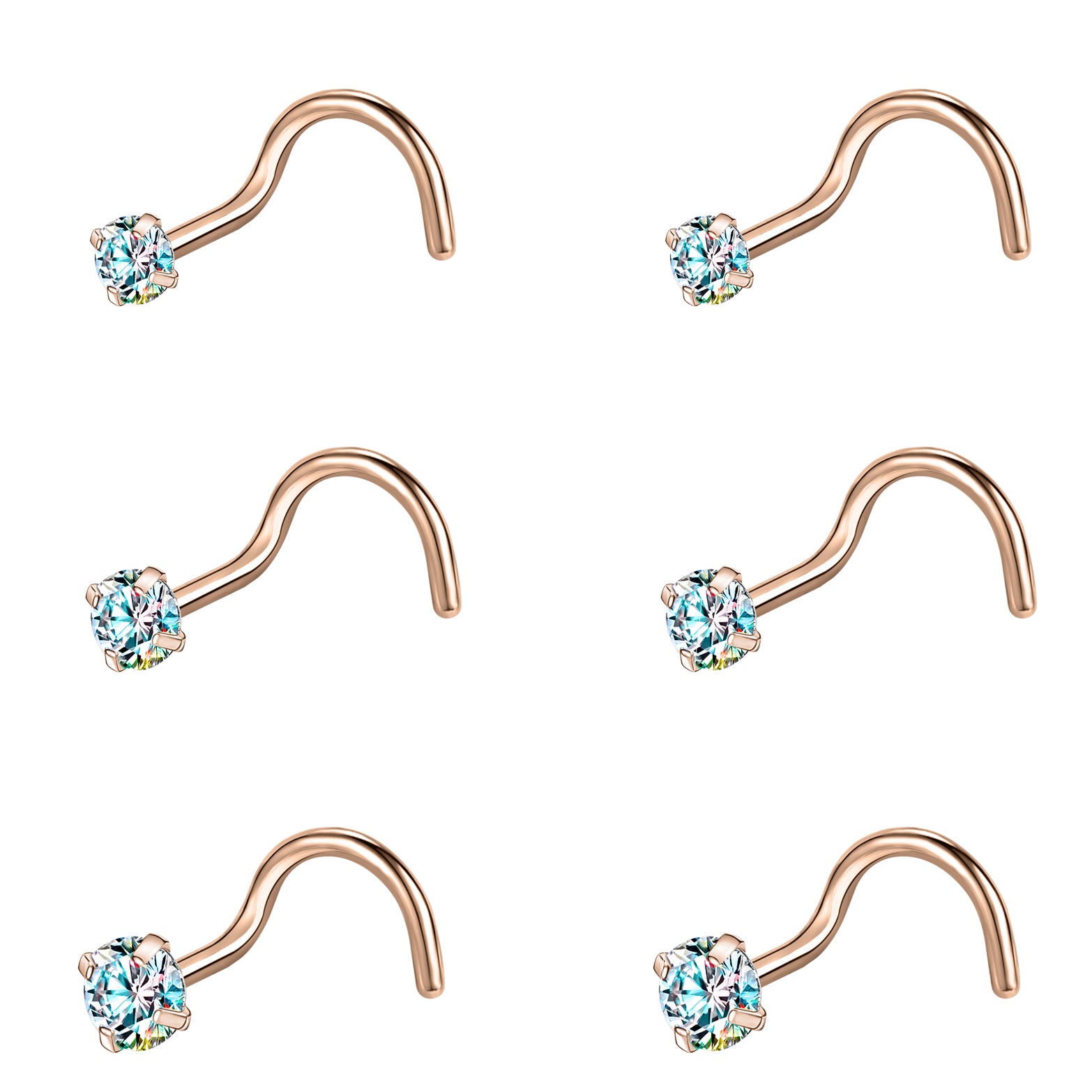 6-Pcs/Set-20G-AB-Zircon-Nose-Studs-Piercing-Crokscrew-Nose-Rings-Rose-Gold-Plated-Nostril-Piercing