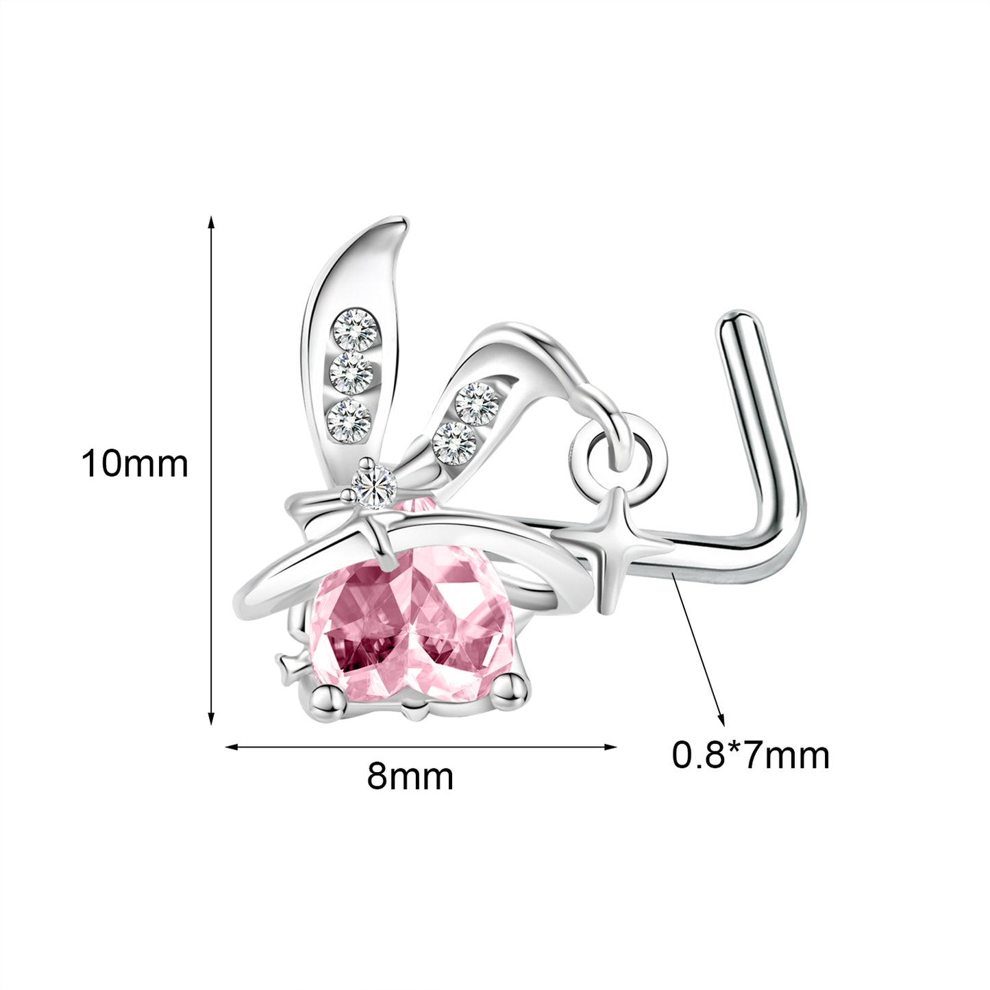 20G Cute Rabbit Nose Studs Piercing L Shape Nose Rings Pink Zirconia Nostril Piercing