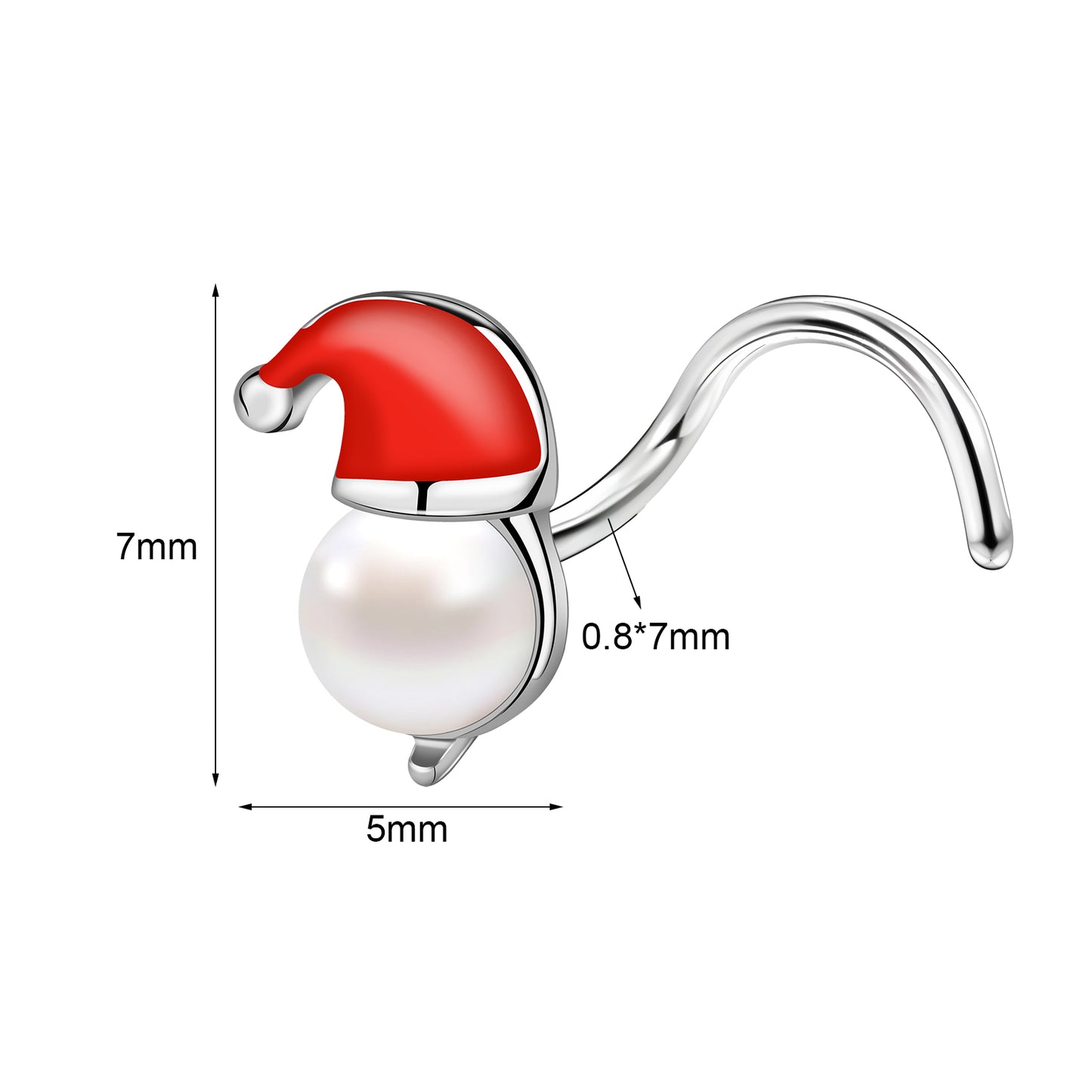 20g Santa Hat Corkscrew Nose Rings Studs Christmas Stainless Steel Nose Stud Piercing