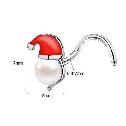 20g Santa Hat Corkscrew Nose Rings Studs Christmas Stainless Steel Nose Stud Piercing