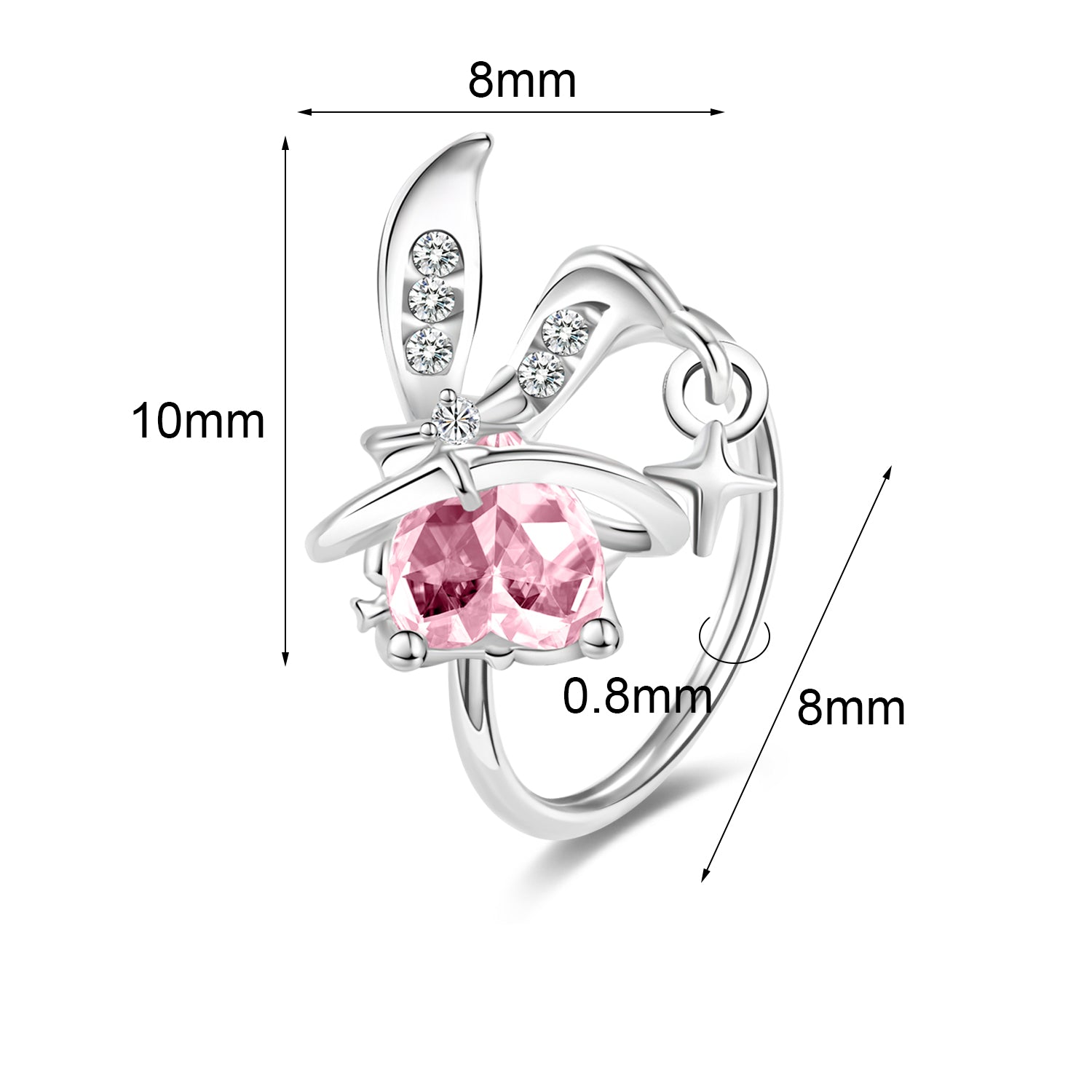 20g Rabbit Nose Ring Pink Zircon Nostril Piercing Jewelry