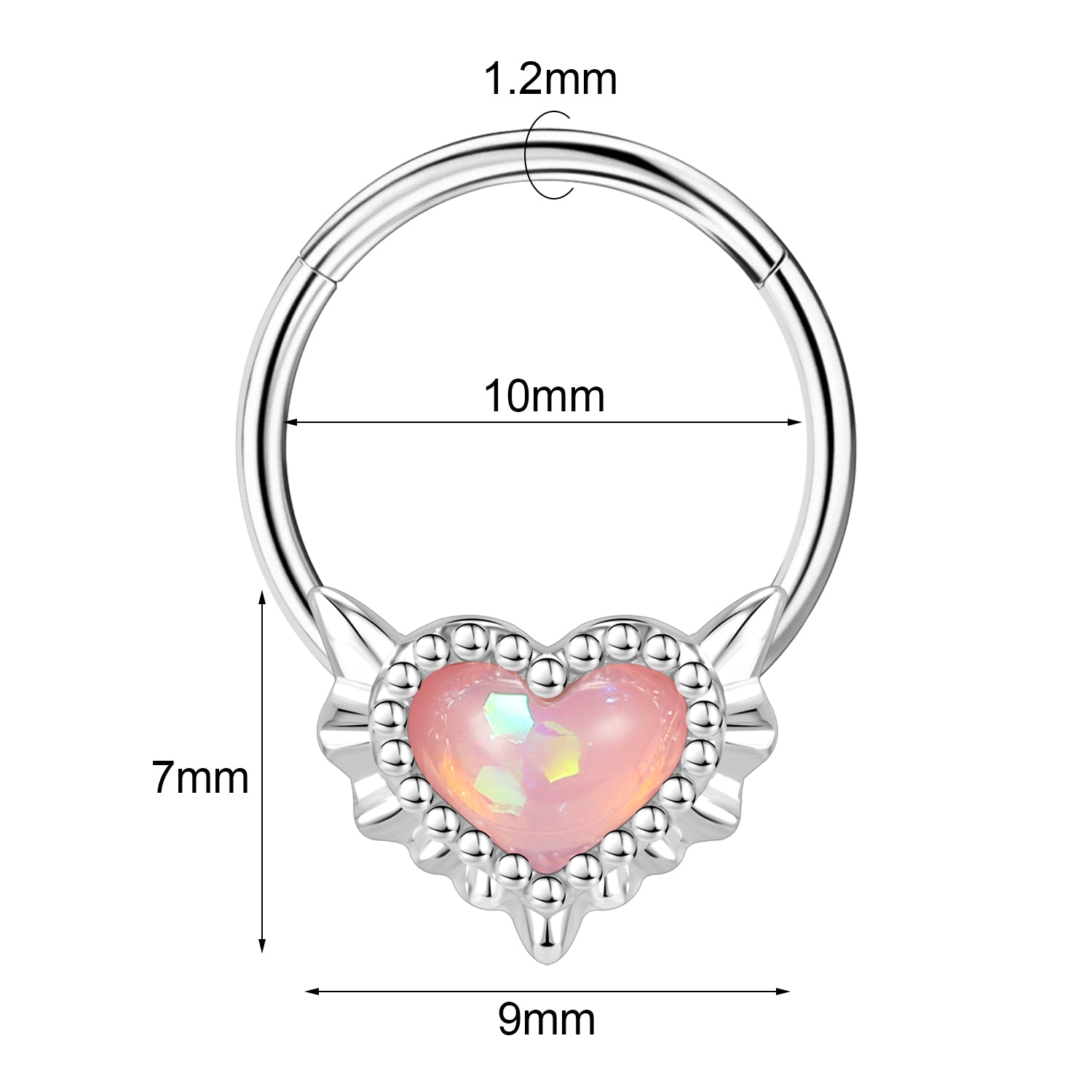 16g Heart Nose Ring Opal Septum Ring Nose Piercing Jewelry