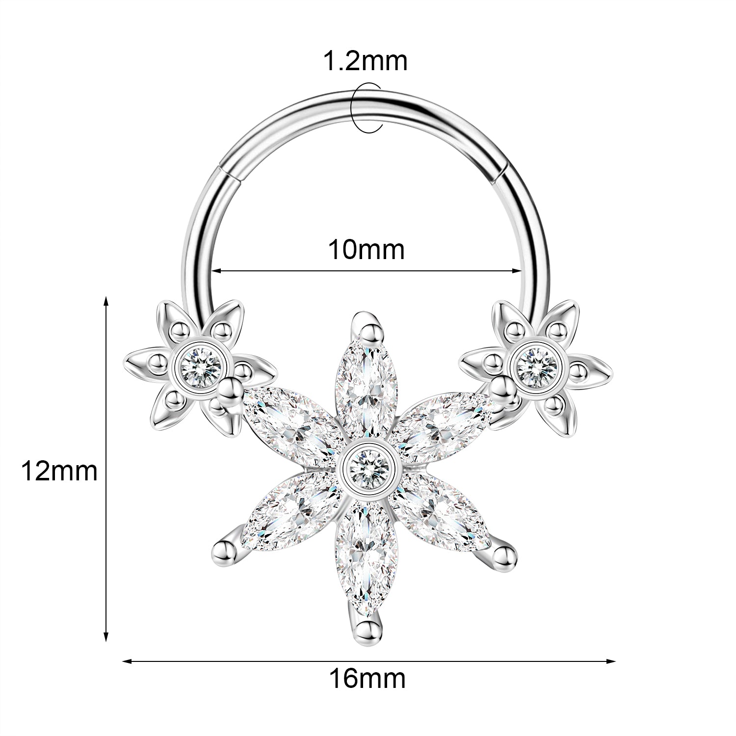 16g Flower Nose Ring Bling Zircon Septum Ring Piercing Jewelry