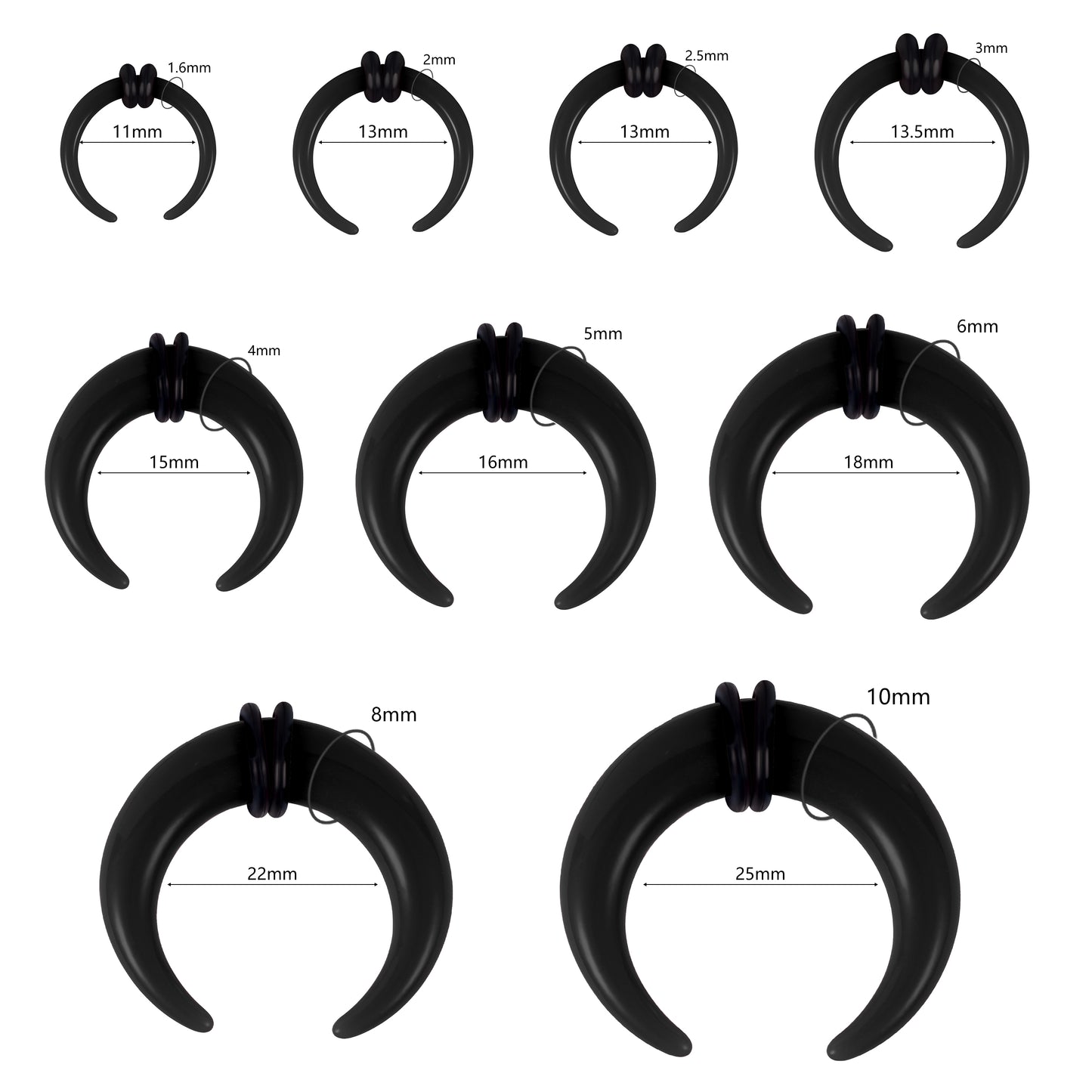 14g-00g Black Horns Nose Septum Ring or Ear Plug Gauge