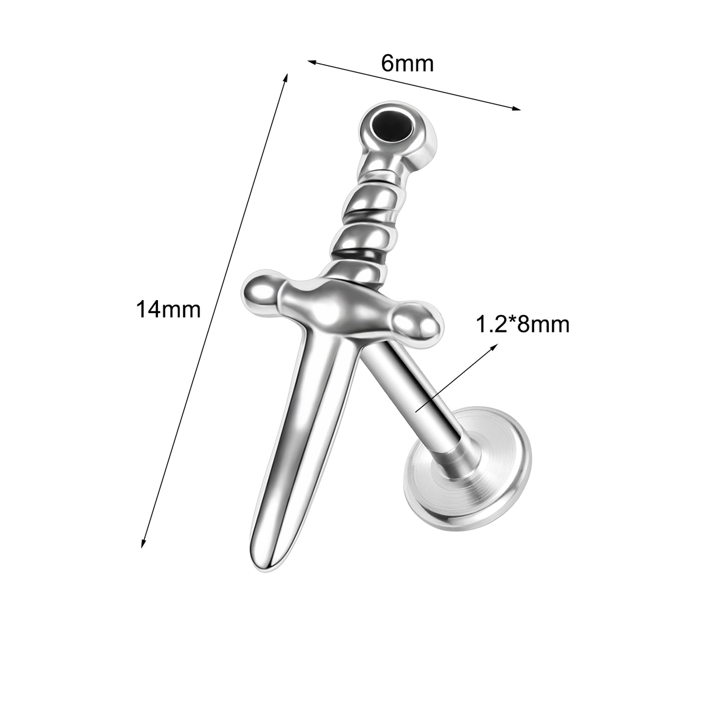 16g Sword Labret Ring Flat Back Stud Earring Conch Helix Lip Piercing