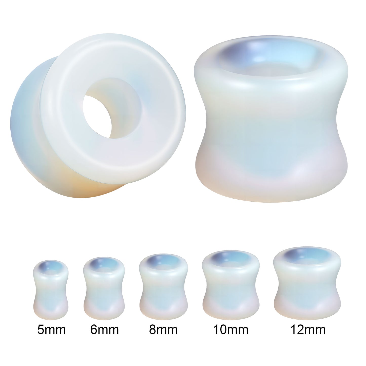 1 Pair 5-12mm Ear Plug Tunnel White Opalite Ear Expanders Double Flare Ear Gauges