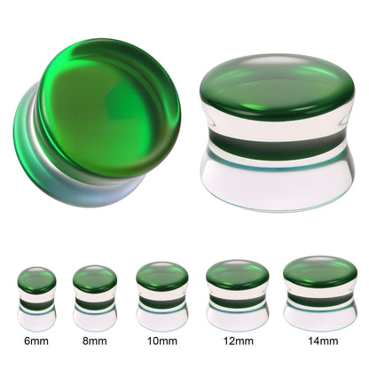 1 Pair 6-14mm Ear Plug Tunnel Green Glass Ear Expanders Double Flare Ear Gauges