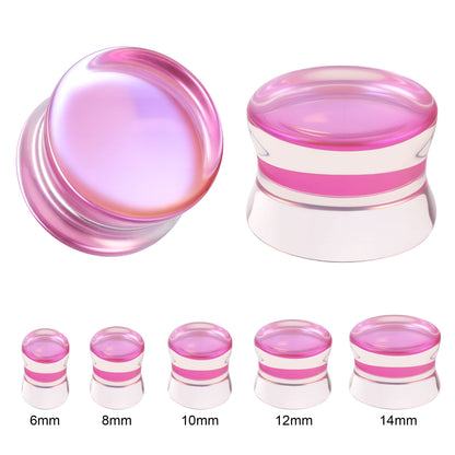 1 Pair 6-14mm Ear Plug Tunnel Pink Glass Ear Expanders Double Flare Ear Gauges