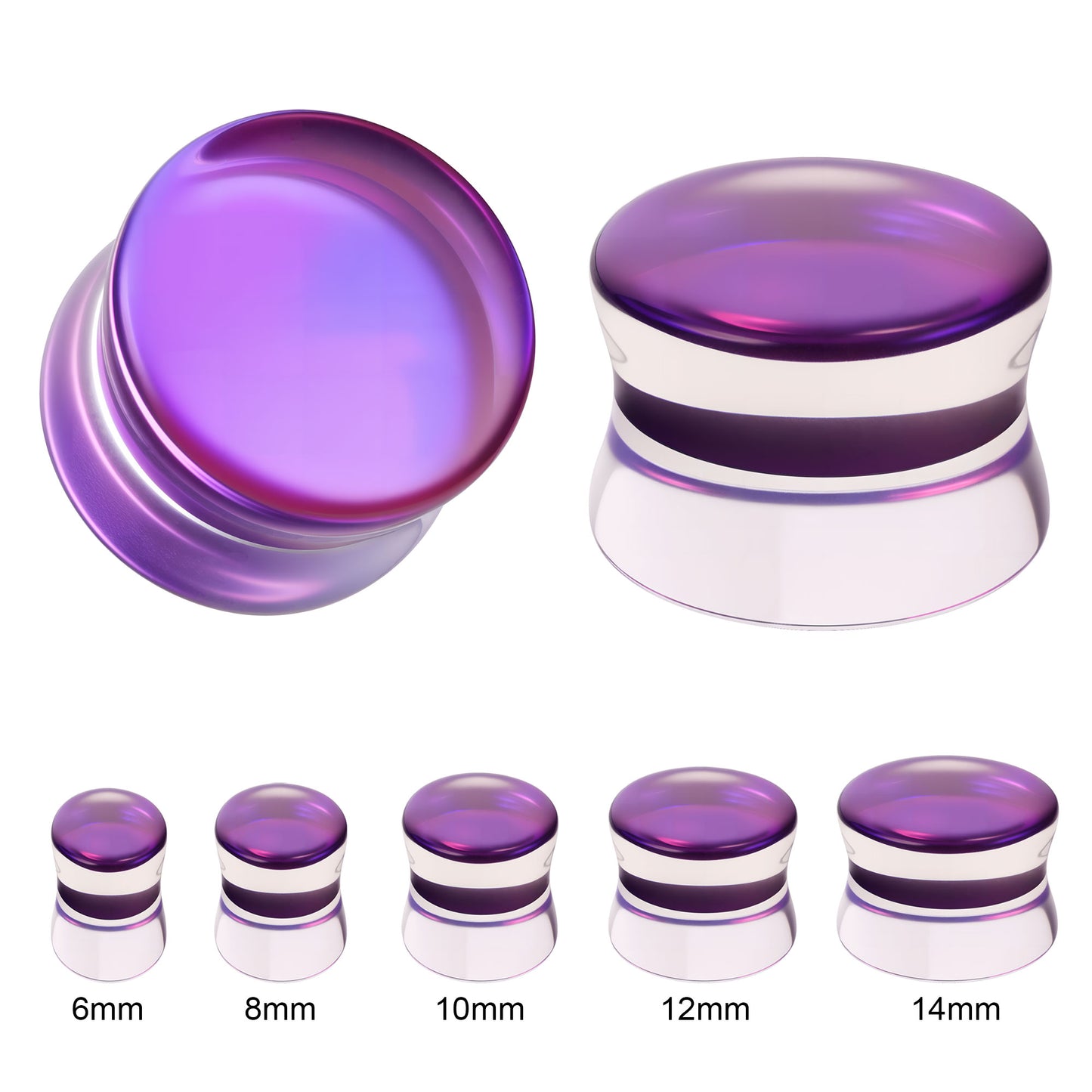 1 Pair 6-14mm Ear Plug Tunnel Purple Glass Ear Expanders Double Flare Ear Gauges