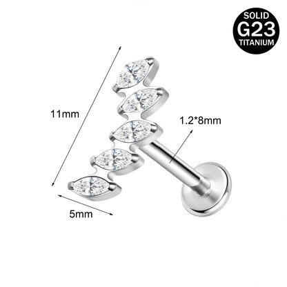 16g G23 Titanium Labret Ring Clear Zircon Stud Earring Threaded Conch Helix Lip Piercing