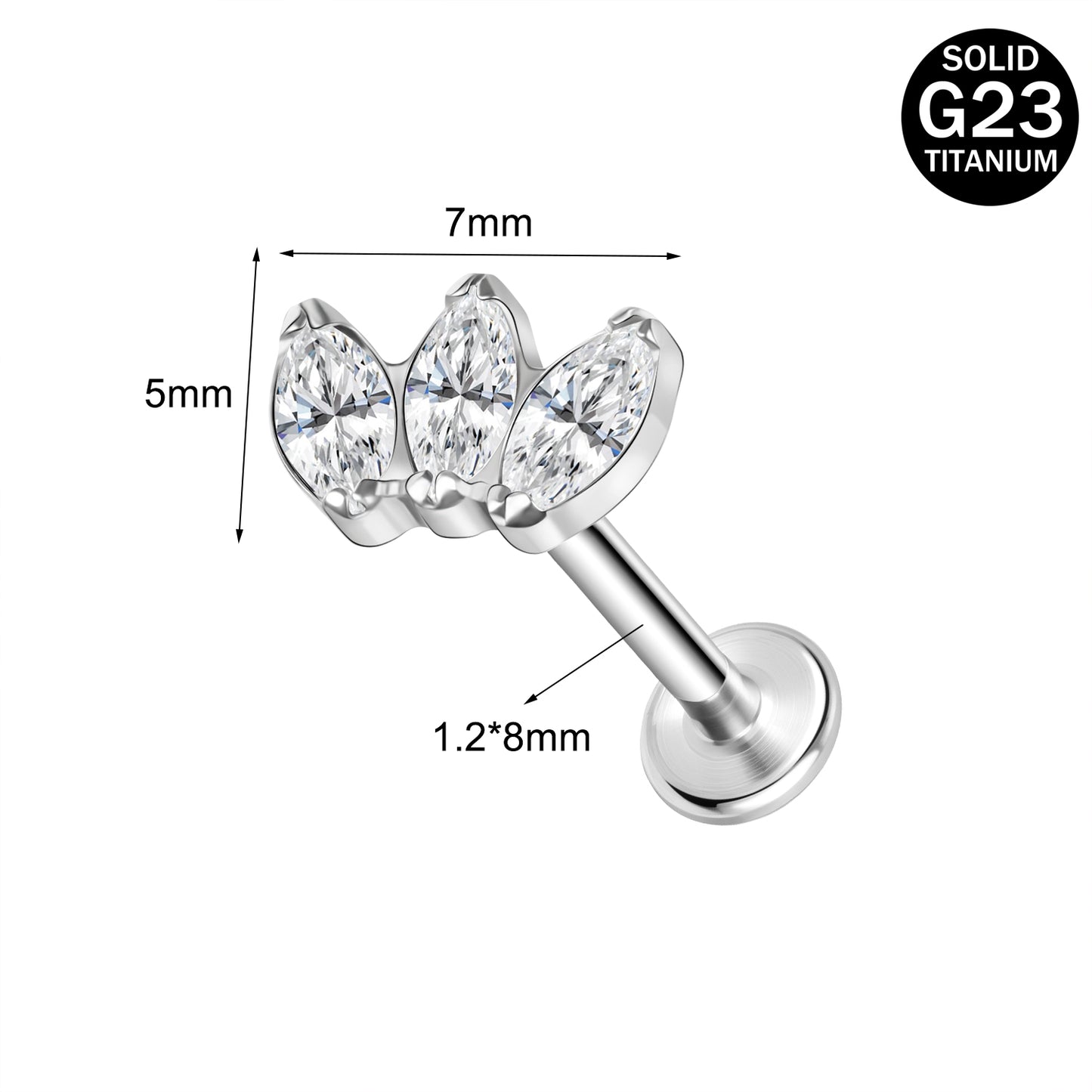 16g G23 Titanium Labret Ring Zircon Stud Earring Threaded Conch Helix Lip Piercing