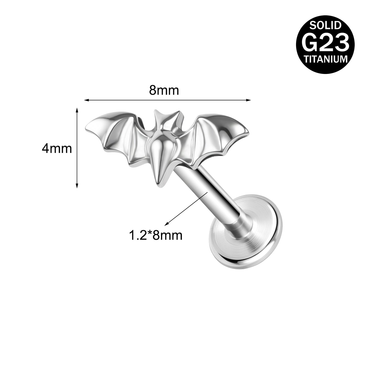 16g G23 Titanium Labret Ring Bat Stud Earring Threaded Conch Helix Lip Piercing