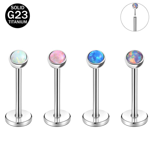 16g G23 Titanium Labret Ring Opal Stud Earring Threaded Conch Helix Lip Piercing