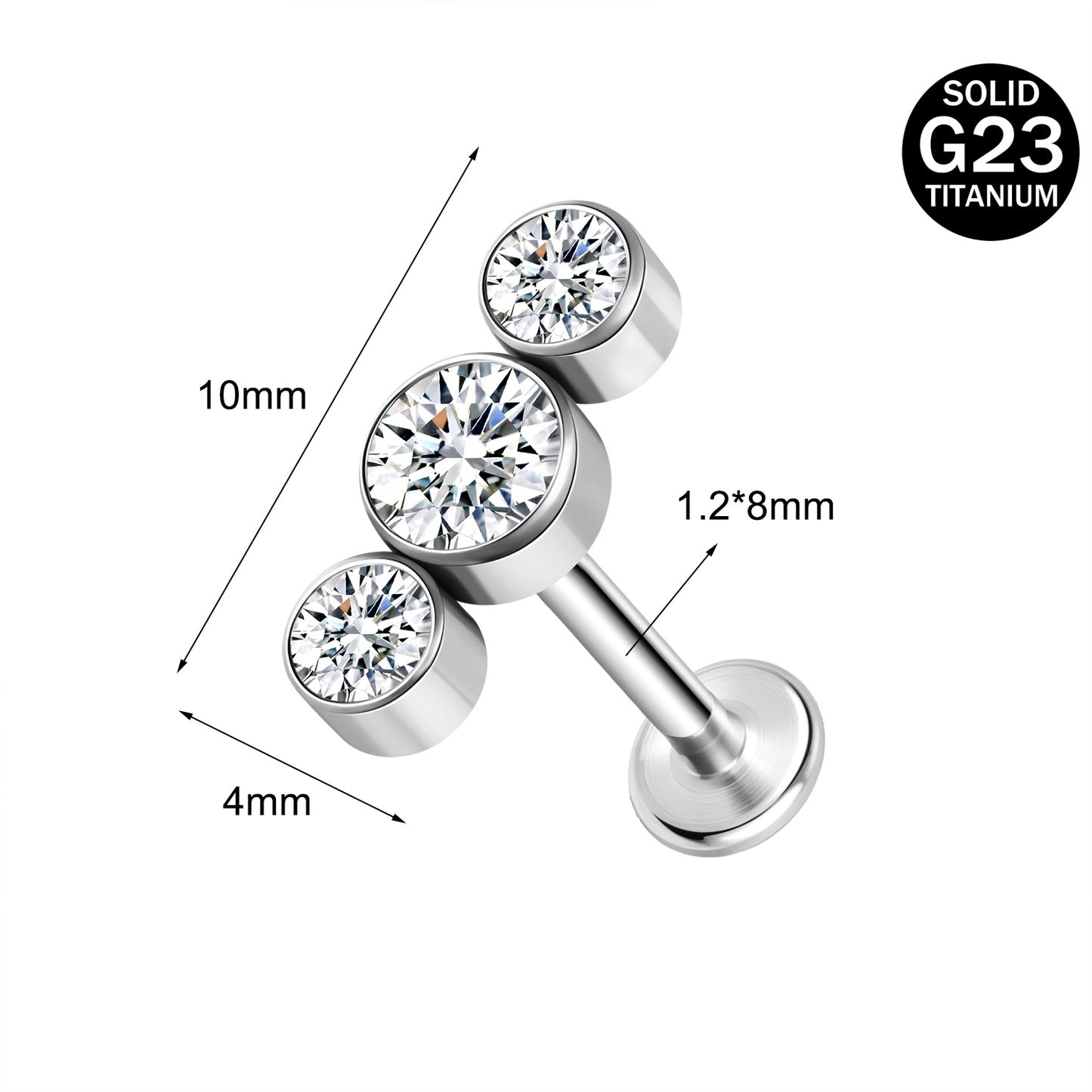 16g G23 Titanium Labret Ring Clear Zircon Stud Earring Threaded Conch Helix Lip Piercing