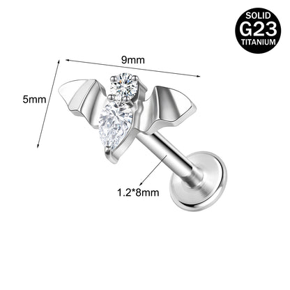 16g G23 Titanium Labret Ring Bat Stud Earring Threaded Conch Helix Lip Piercing