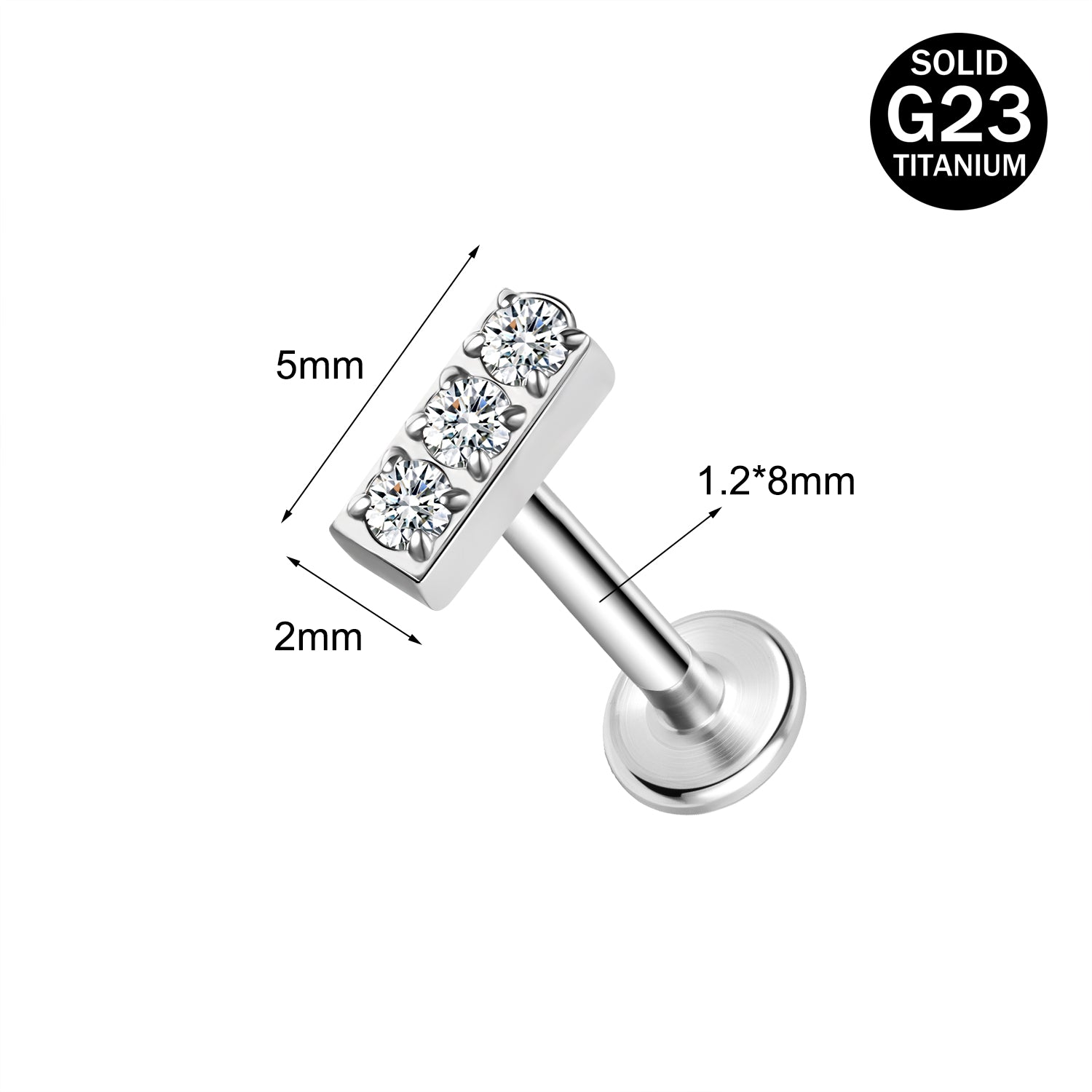 16g G23 Titanium Labret Ring Square Stud Earring Threaded Conch Helix Lip Piercing