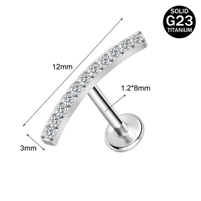 16g G23 Titanium Labret Ring White Zircon Stud Earring Threaded Conch Helix Lip Piercing