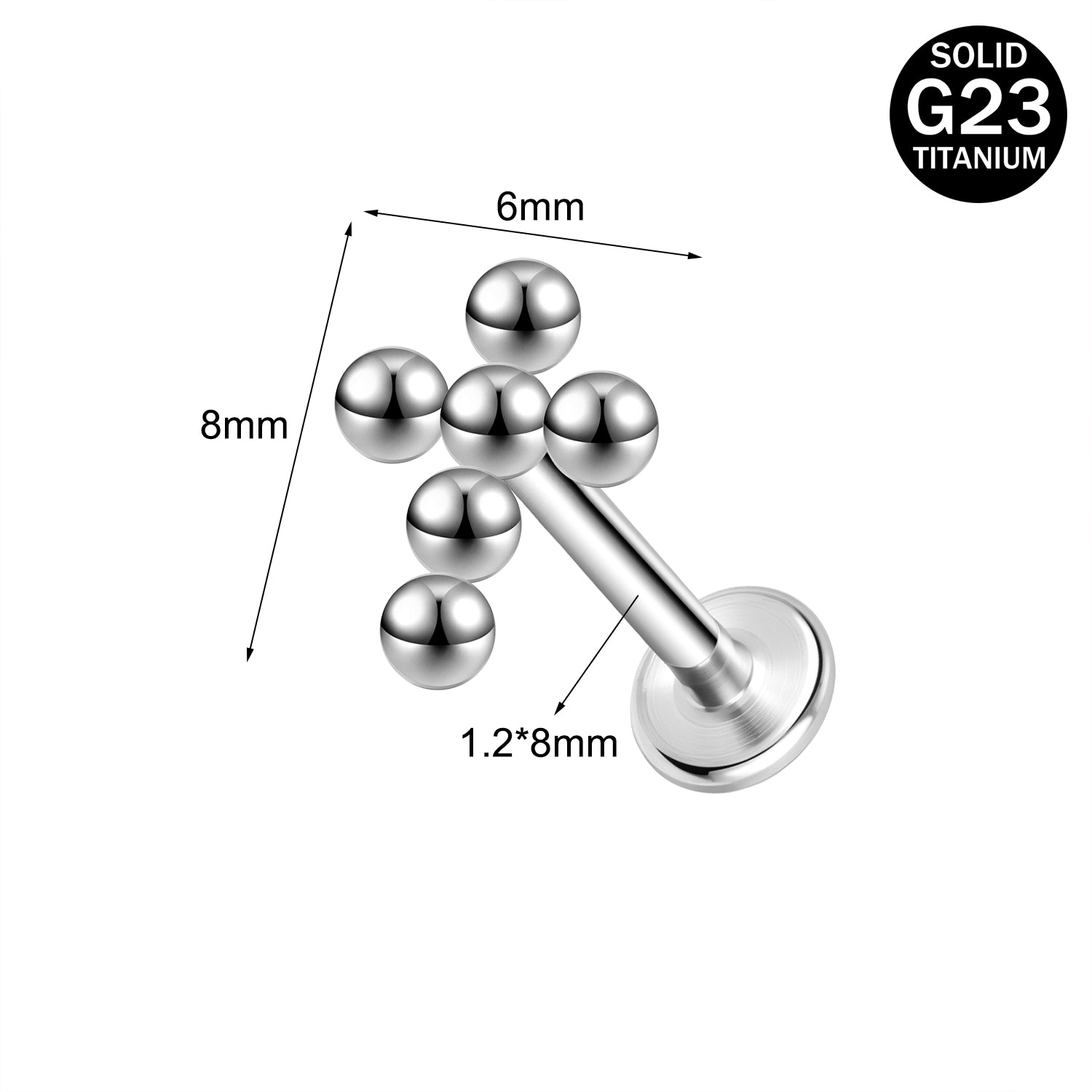 16g G23 Titanium Labret Ring Cross Stud Earring Threaded Conch Helix Lip Piercing