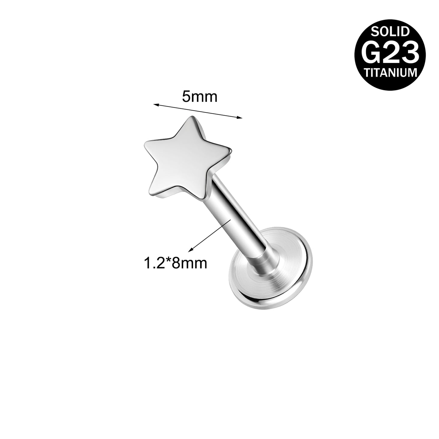 16g G23 Titanium Labret Ring Star Stud Earring Threaded Conch Helix Lip Piercing