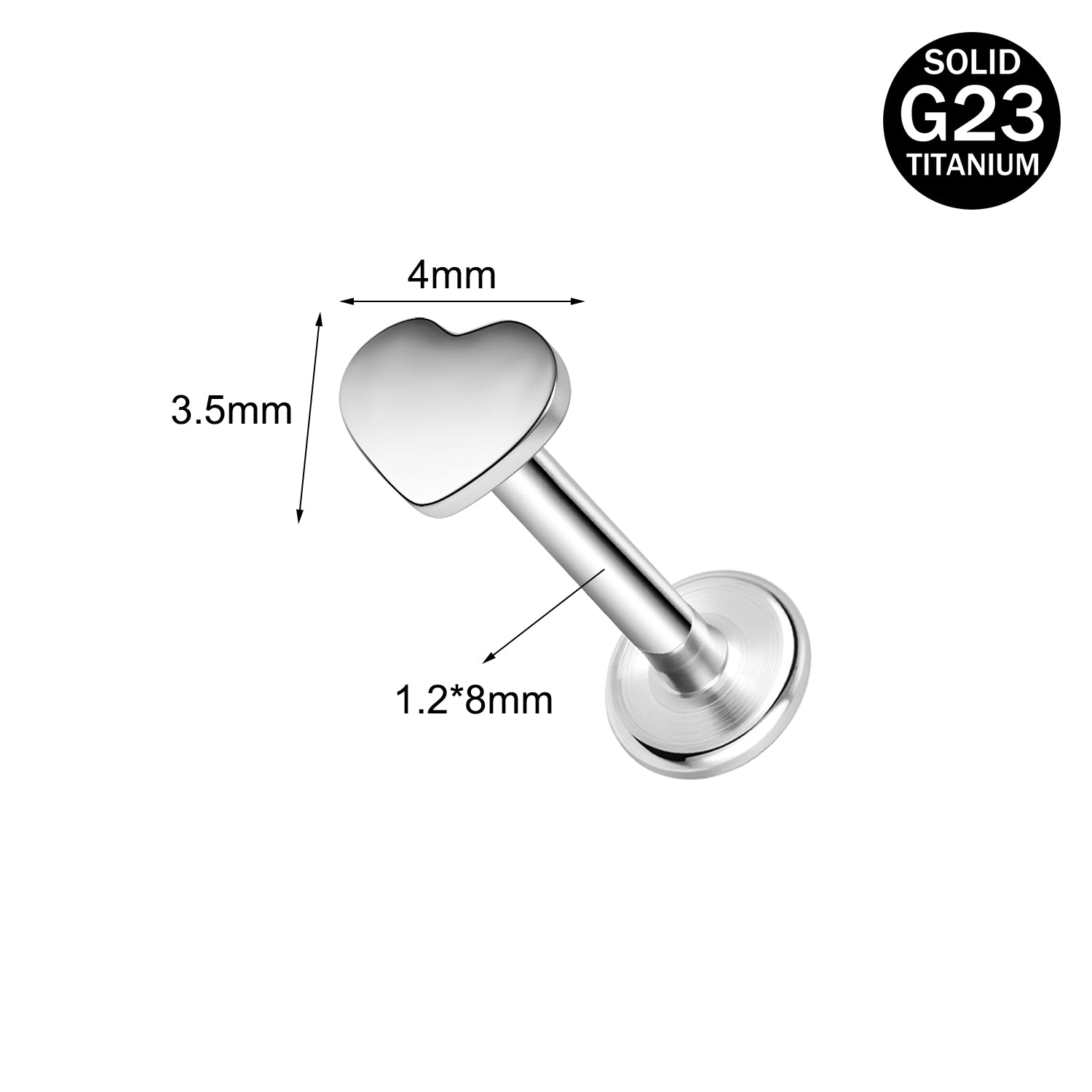 16g G23 Titanium Labret Ring Heart Stud Earring Threaded Conch Helix Lip Piercing