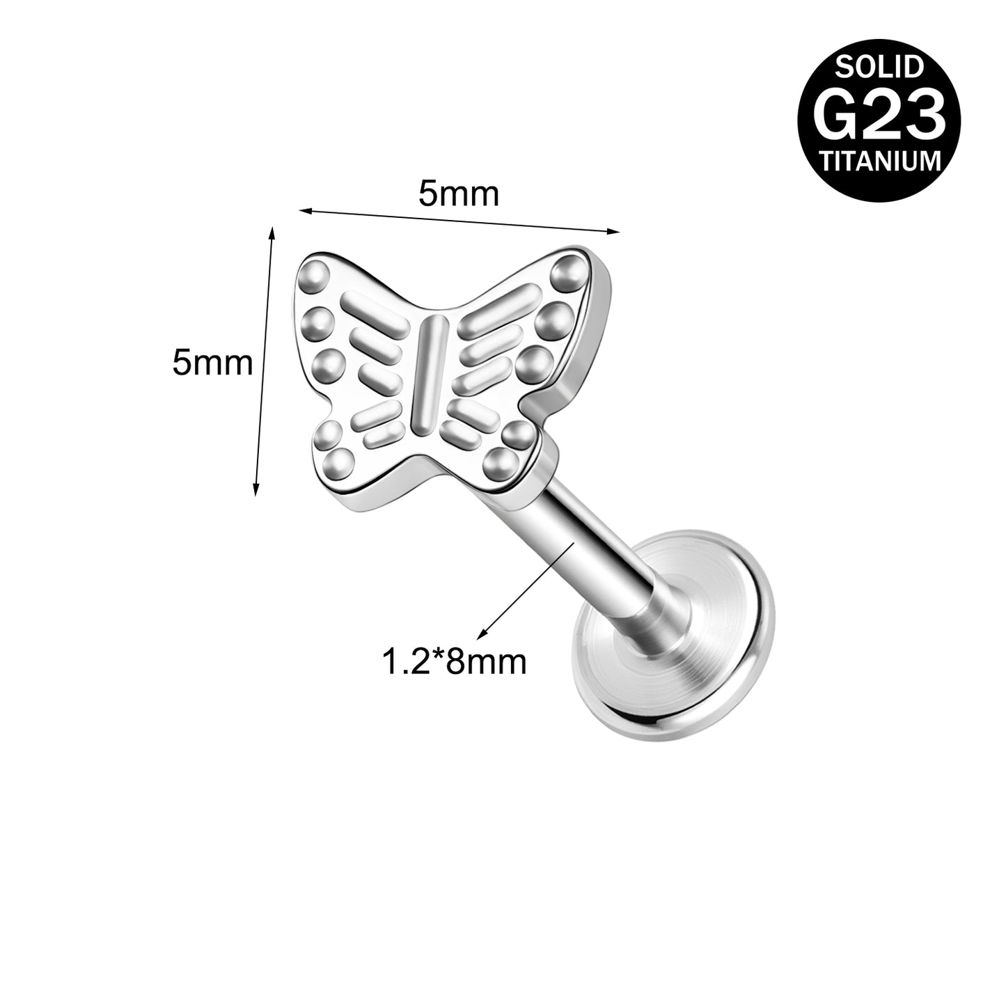 16g G23 Titanium Labret Ring Butterfly Stud Earring Threaded Conch Helix Lip Piercing