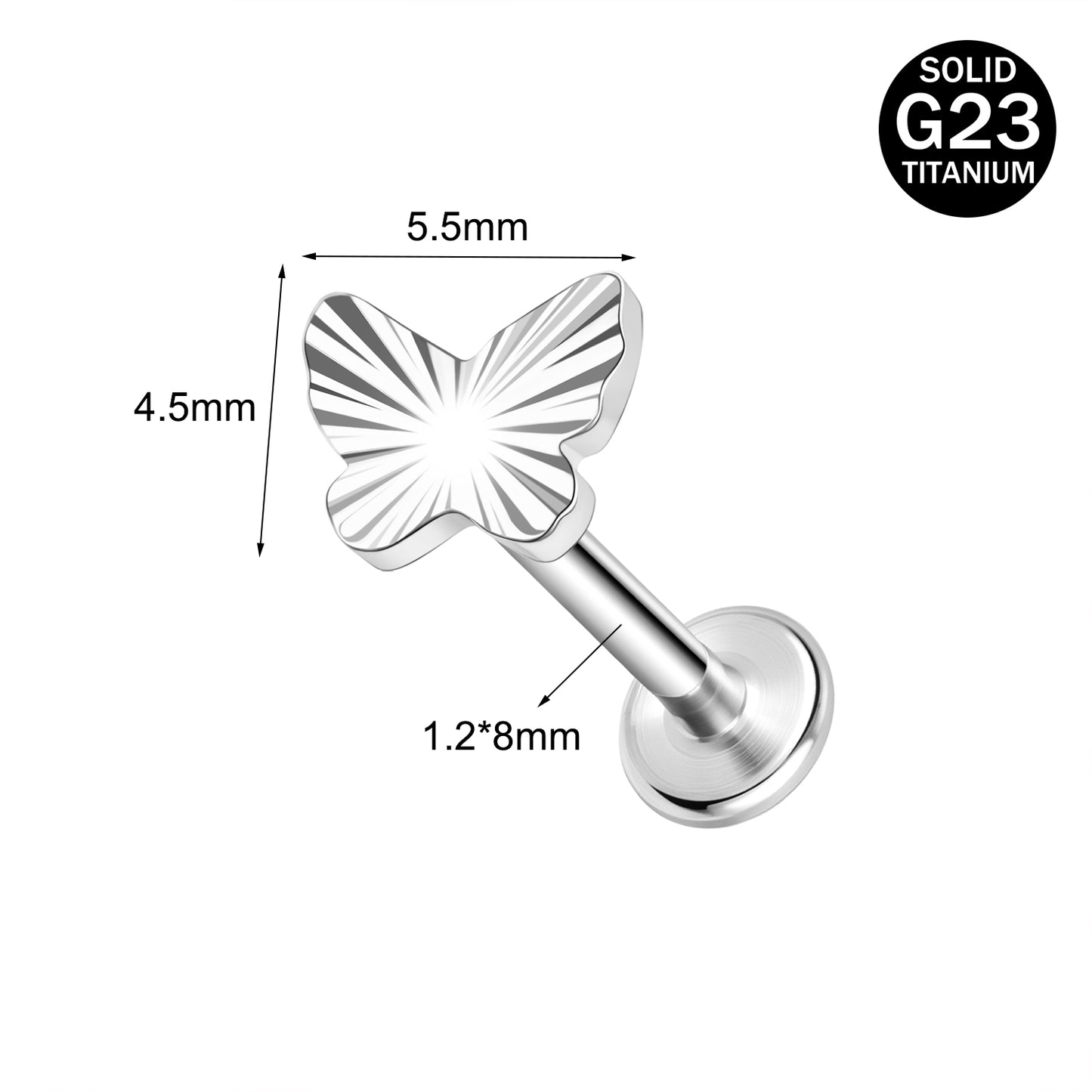 16g G23 Titanium Labret Ring Butterfly Stud Earring Threaded Conch Helix Lip Piercing