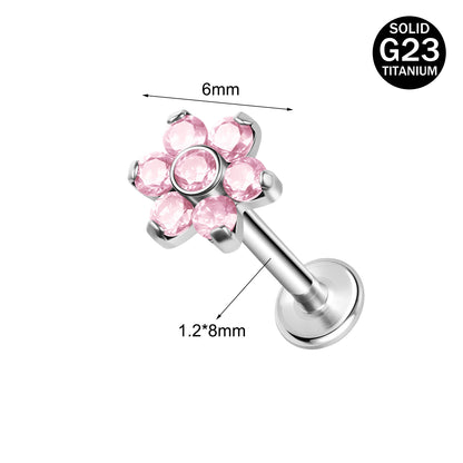 16g G23 Titanium Labret Ring Pink Zircon Stud Earring Threaded Conch Helix Lip Piercing