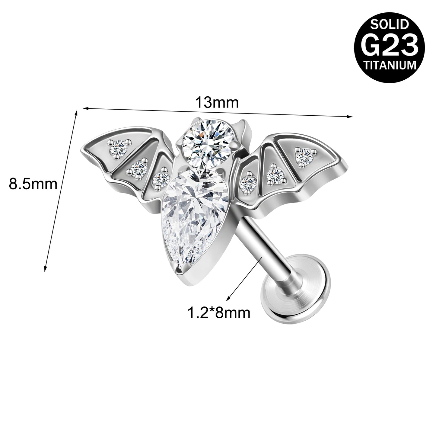 16g G23 Titanium Labret Ring Bat Stud Earring Threaded Conch Helix Lip Piercing