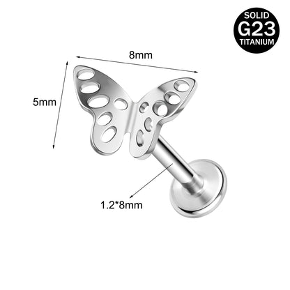 16g G23 Titanium Labret Ring Butterfly Stud Earring Threaded Conch Helix Lip Piercing