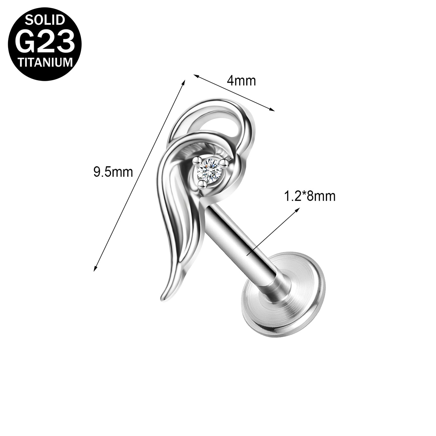 16g G23 Titanium Labret Ring Clear Zircon Stud Earring Threaded Conch Helix Lip Piercing