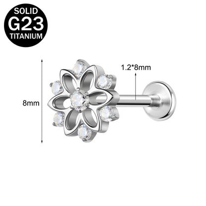 16g G23 Titanium Labret Ring Clear Zircon Stud Earring Threaded Conch Helix Lip Piercing