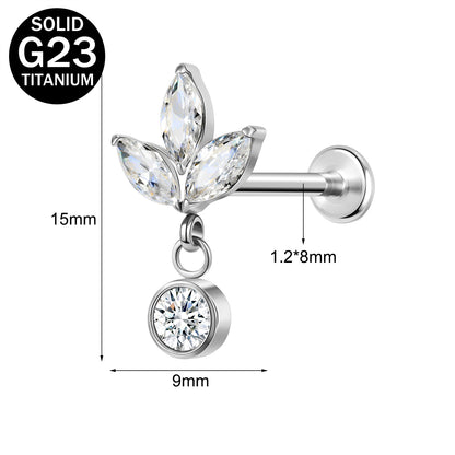 16g G23 Titanium Labret Ring Zircon Dangle Stud Earring Threaded Conch Helix Lip Piercing