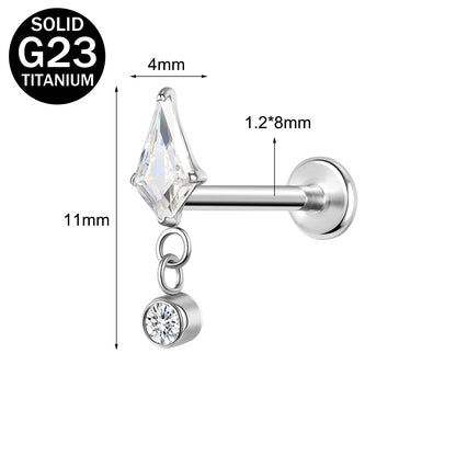 16g G23 Titanium Labret Ring Zircon Dangle Stud Earring Threaded Conch Helix Lip Piercing