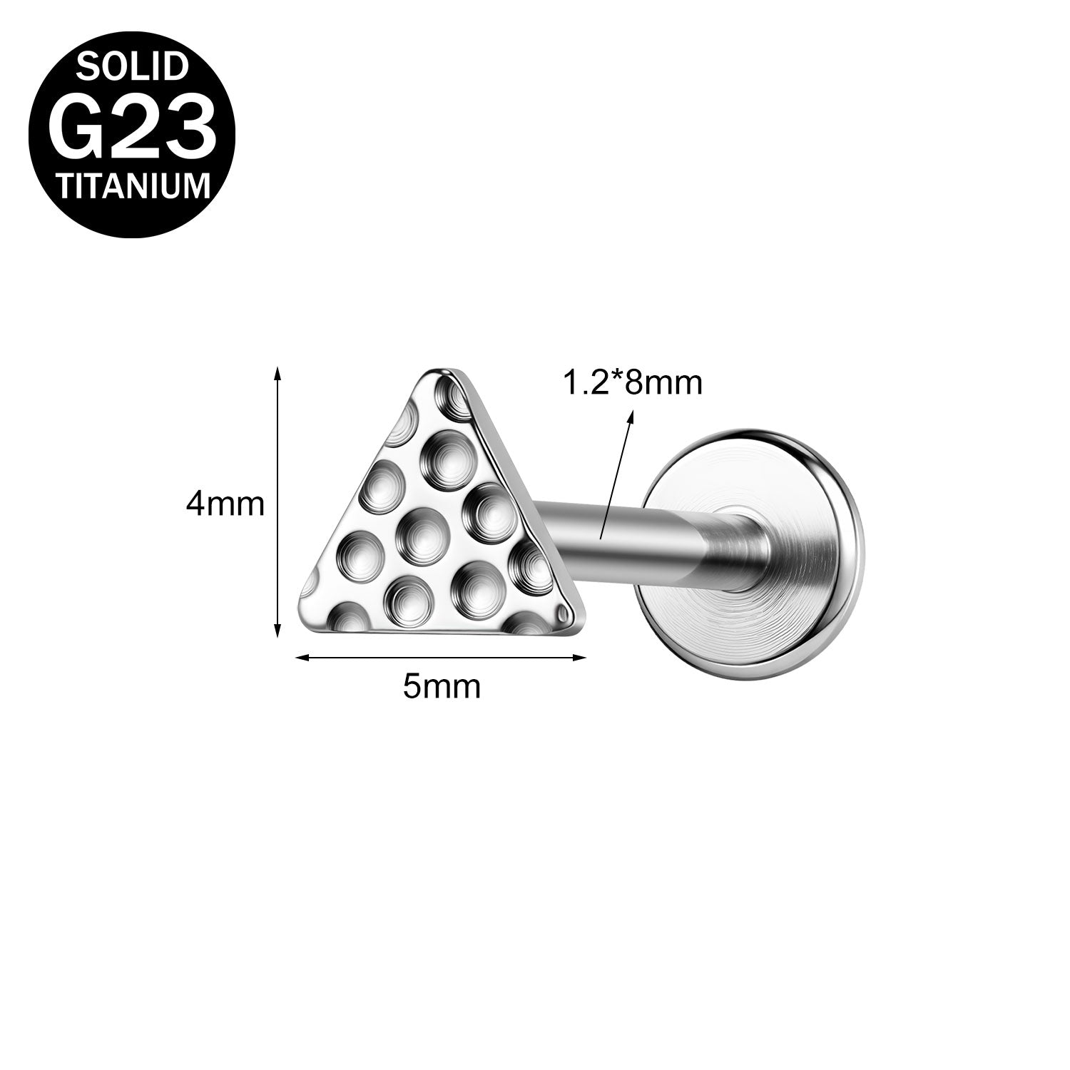 16g G23 Titanium Labret Ring Triangle Stud Earring Threaded Conch Helix Lip Piercing