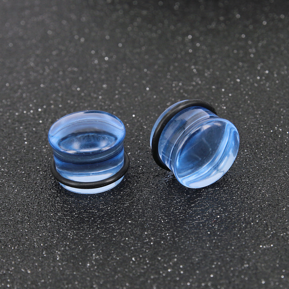 1 Pair 5-16mm Ear Plug Tunnel Blue Glass Ear Gauge Single Flare Ear Expanders