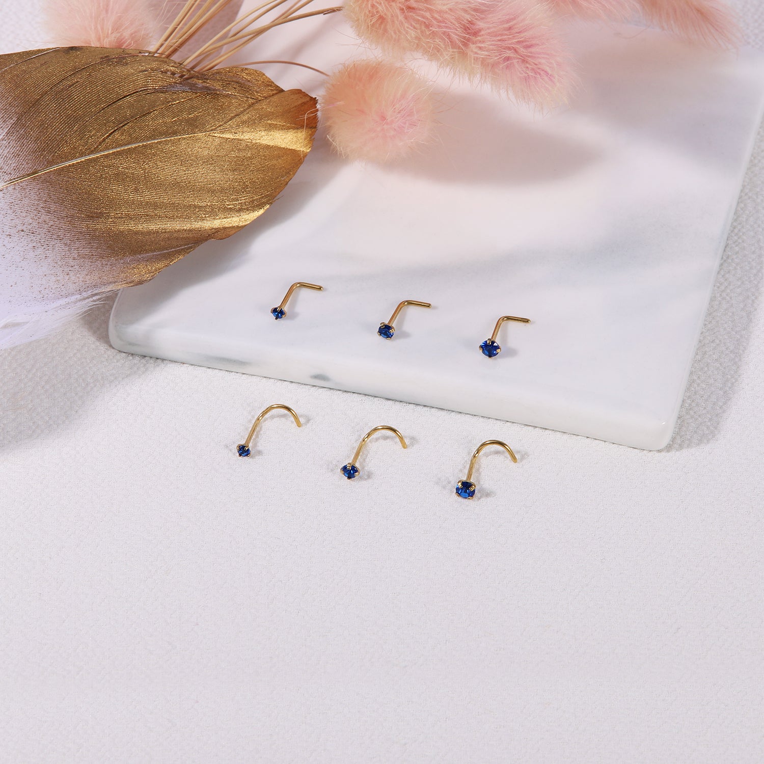 6-Pcs/Set-20G-Dark-Blue-Zircon-Nose-Studs-Piercing-L-Shape-Nose-Rings-Gold-Plated-Nostril-Piercing