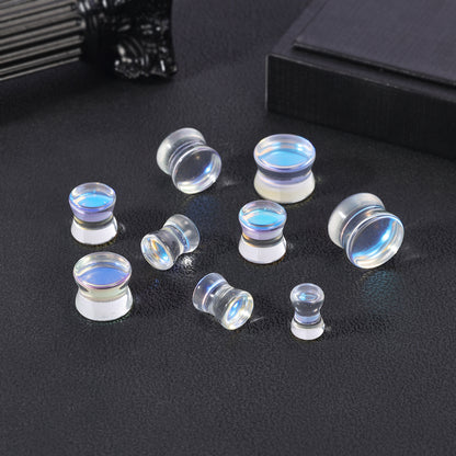 1 Pair 6-14mm Ear Plug Tunnel Multicolor Glass Ear Expanders Double Flare Ear Gauges