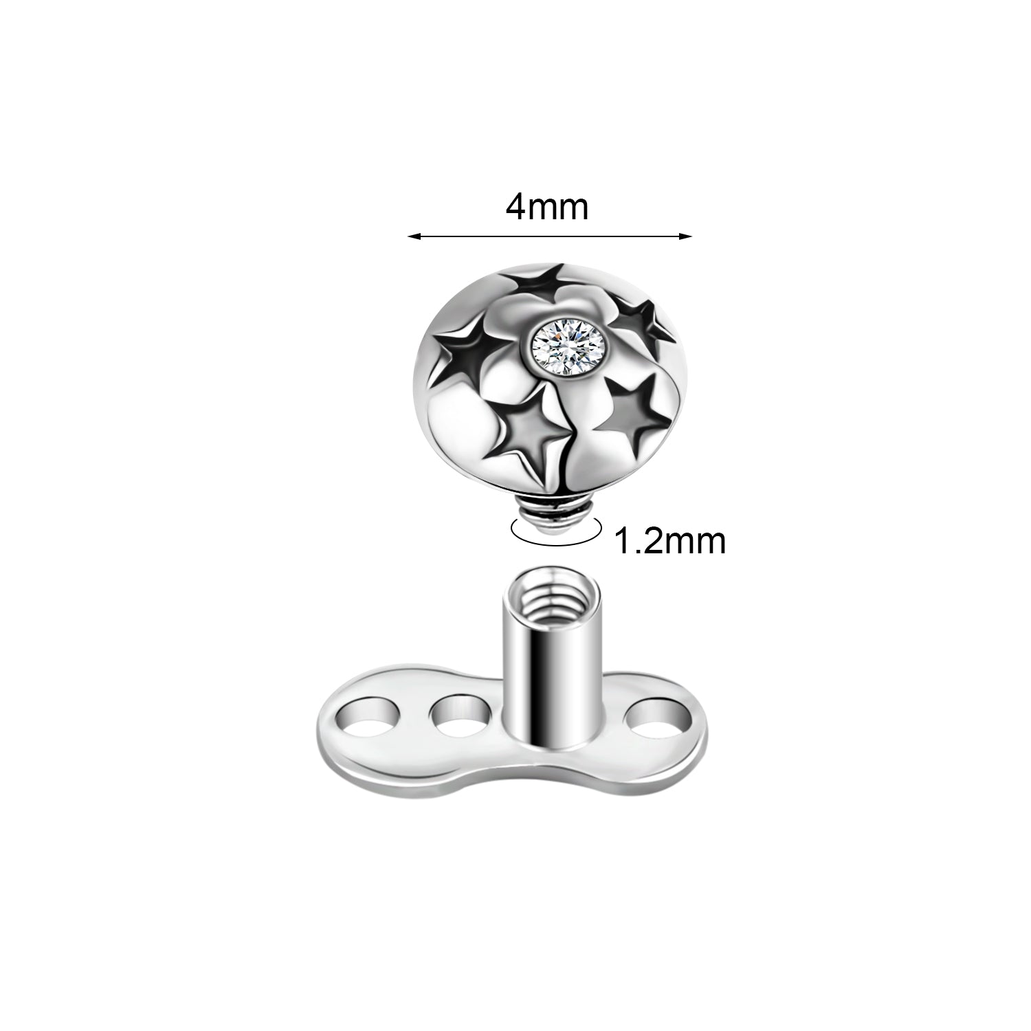 16G Zircon Dermal Anchor Tops and Base Surgical Steel Internally Threaded Skin Diver Piercings