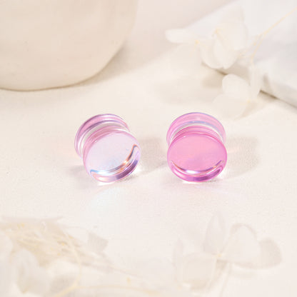 1 Pair 6-14mm Ear Plug Tunnel Pink Glass Ear Expanders Double Flare Ear Gauges