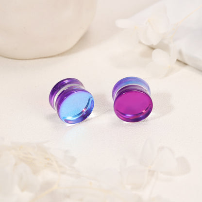 1 Pair 6-14mm Ear Plug Tunnel Purple Glass Ear Expanders Double Flare Ear Gauges