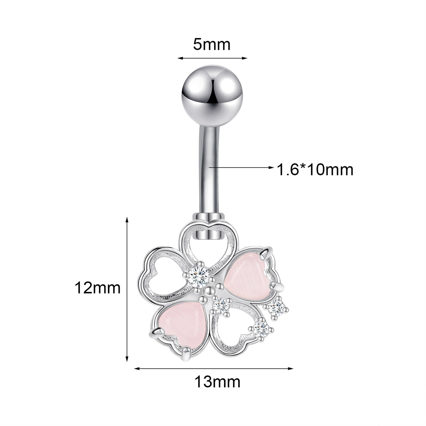 14G Heart Flower Belly Navel Rings Pink Stone Belly Button Rings