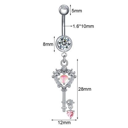 14G Key Dangle Belly Navel Rings Bling Crystal Belly Button Rings