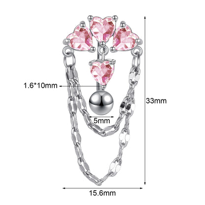 14G Chain Belly Navel Rings Pink Heart Zirconia Belly Button Rings