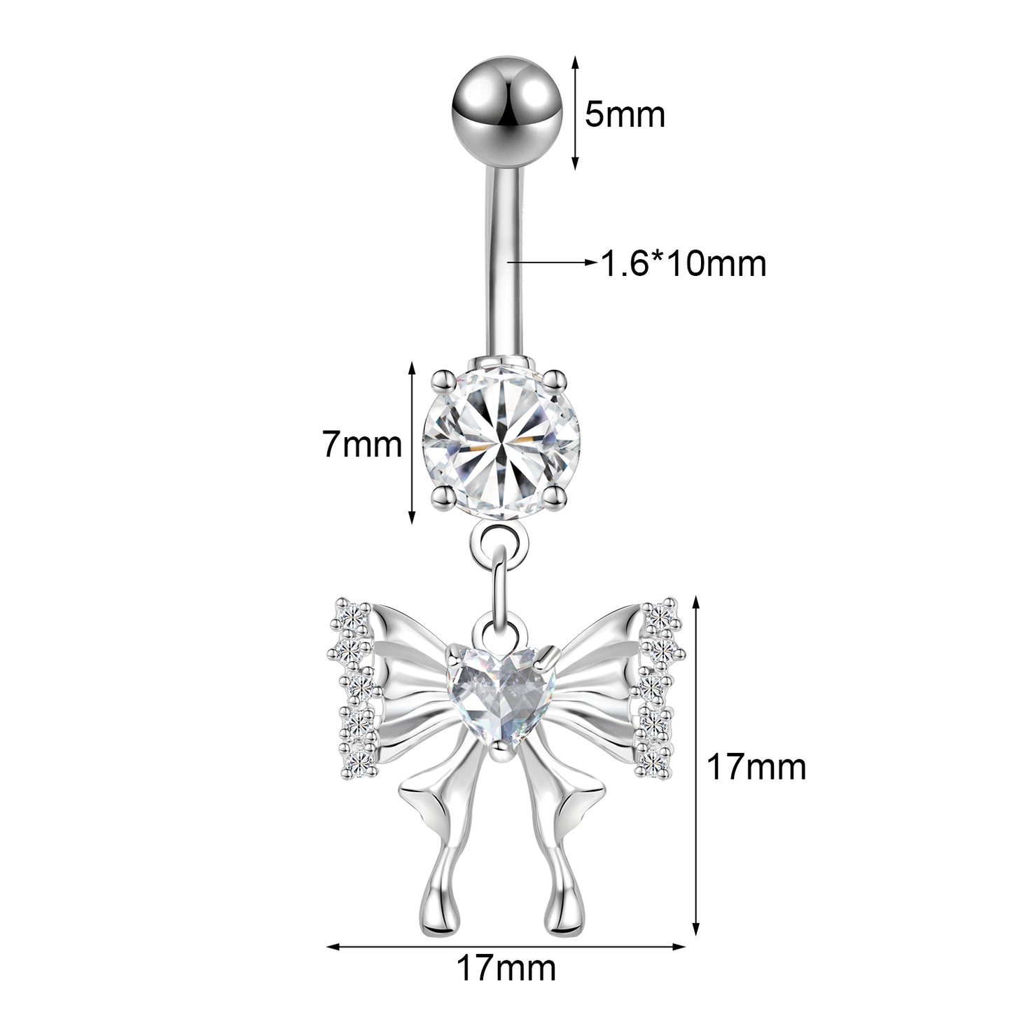 14G Butterfly Belly Navel Rings Bling Zirconia Dangle Belly Button Rings