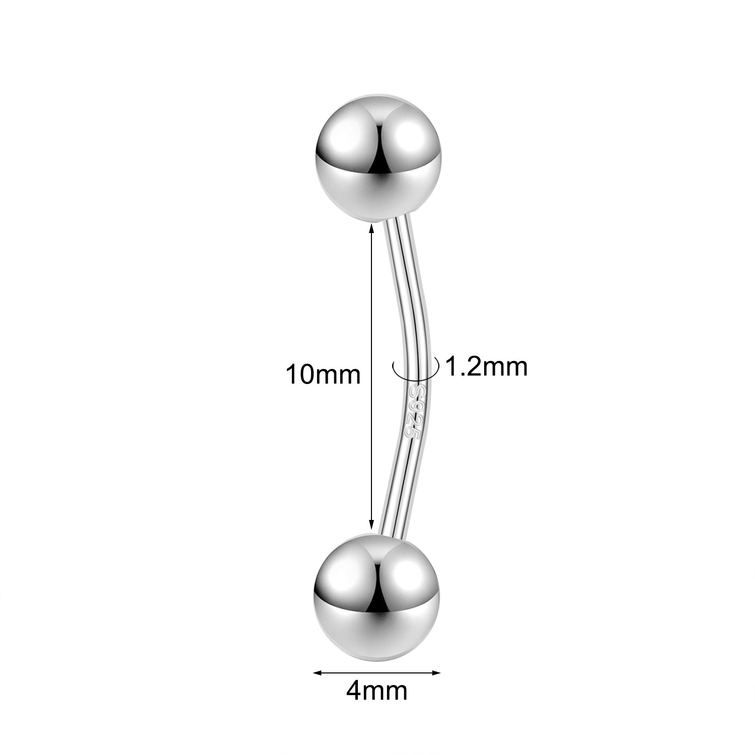 14G 925 Sterling Silver Simple Belly Navel Rings Curved Barbell Belly Button Rings